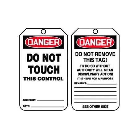 Accuform Safety Tags, DANGER DO NOT TOUCH THIS CONTROL, 5.75in x 3.25in, RP-Plastic, 5PK MDT133PTM